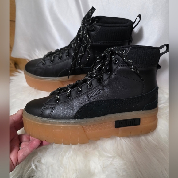 Puma Shoes - Puma Black and Gum Women's Mayze  High-Top Sneakers